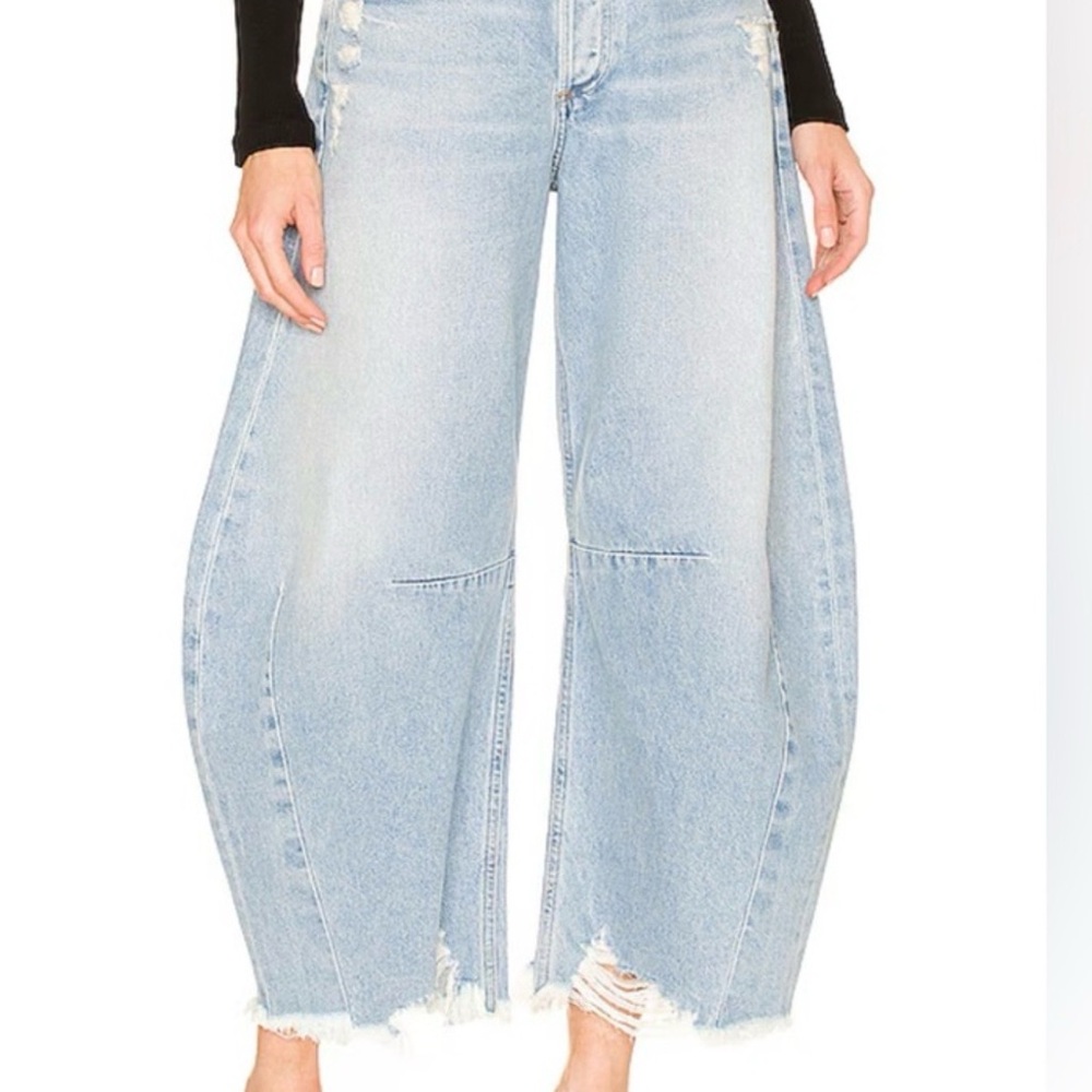 Agolde Light Blue Wide-Leg Distressed Jeans
